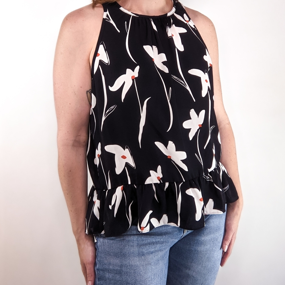 fun2fun Floral Peplum Blouse Sheer Tank size Small